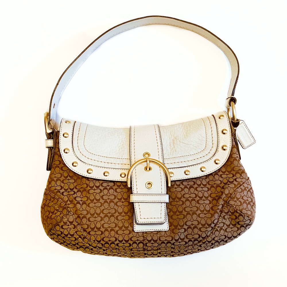 Coach White and Brown Shoulder Bag